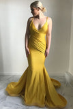 ginger-yellow-mermaid-evening-dress-plunging-v-neckline