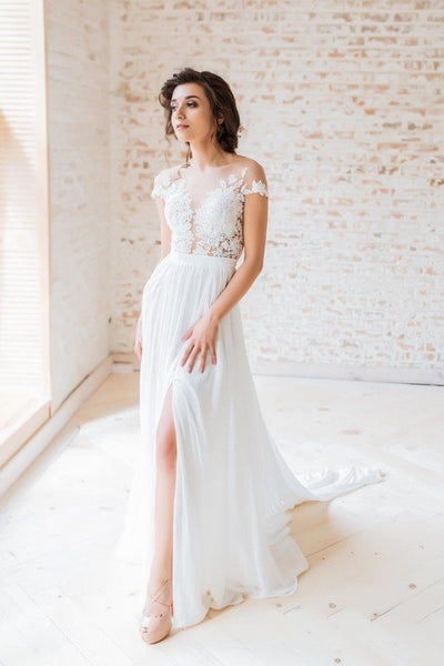 glamorous-chiffon-lace-boho-wedding-gown-with-sheer-sleeves