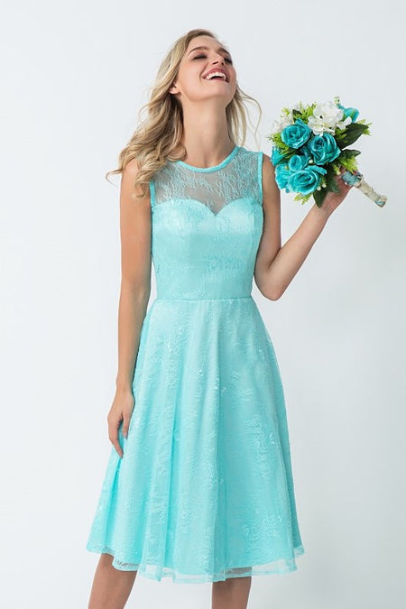 Mint Green Chiffon Lace Wedding Party Dress with Sleeves