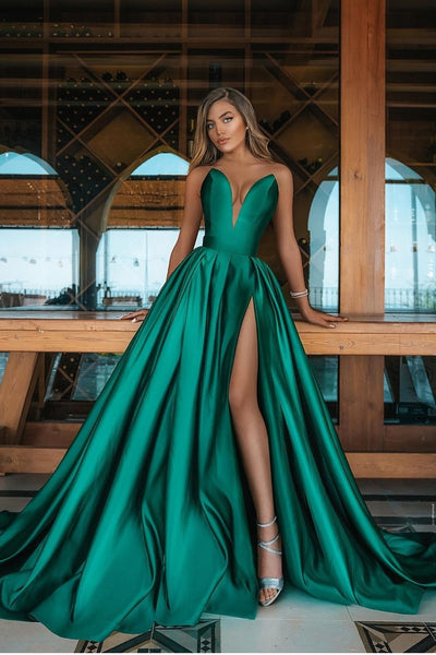 glamorous-satin-plunging-neck-prom-dress-with-high-thigh-slit
