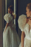 Glittering Princess Wedding Gown with Puffy Sleeves