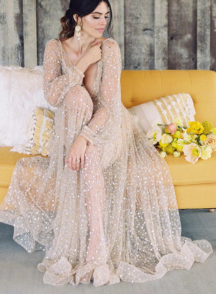glittering-sequins-beads-outdoor-wedding-dress-long-sleeves-2