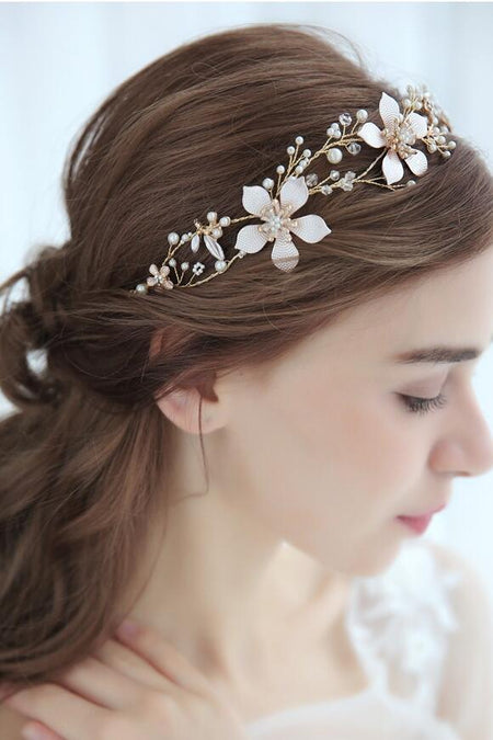 Simple Gold Flower Rhinestones Bridal Headpiece Wedding Hair Clip