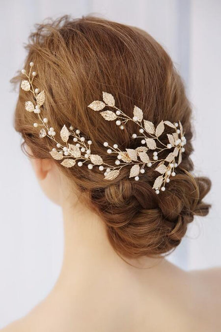 Gold Leaf Hairpiece Crystals Wedding Hair Comb