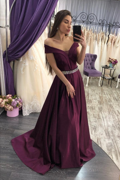 grape-purple-satin-prom-dresses-with-beaded-belt