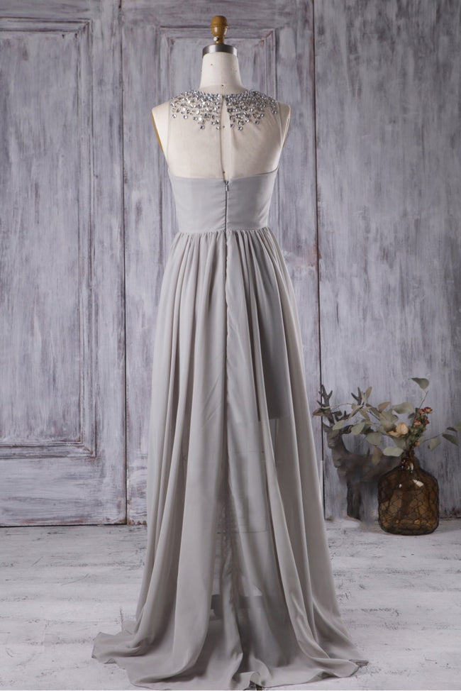 gray-chiffon-high-low-bridesmaid-dress-with-rhinestones-neckline-1
