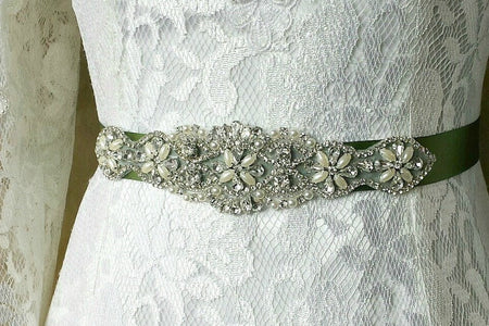 Made To Measure Pearls Crystals Wedding Belt with Clasp