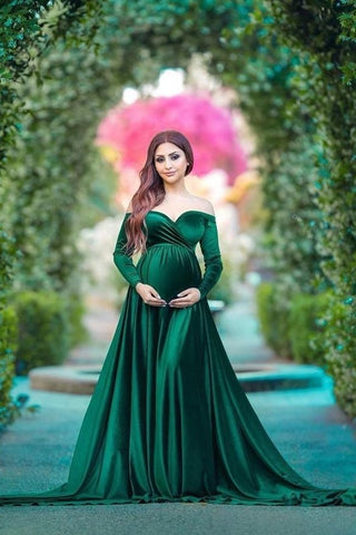 Green Velvet Maternity Gown for Babyshower loveangeldress Green Velvet Maternity Gown for Babyshower loveangeldress