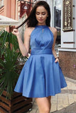 halter-blue-satin-homecoming-dresses-short-vestido-de-fiesta