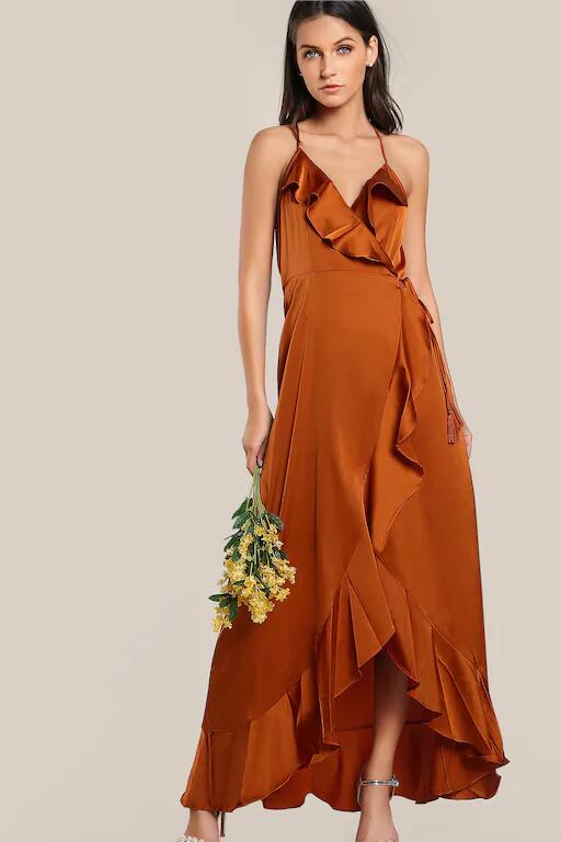 One-Shoulder Satin Fitted Green Burnt Orange Evening Dress AC387BO –  Sparkly Gowns