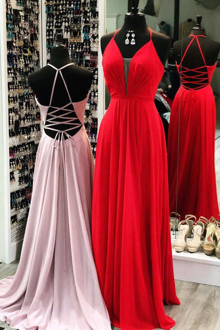 Beaded One-shoulder Prom Long Dresses Red Chiffon Skirt