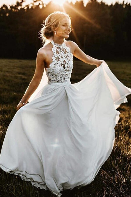 Lace Long Sleeves Boho Wedding Dresses with Open Back