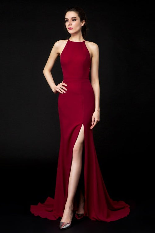 halter-neckline-burgundy-evening-dresses-side-slit