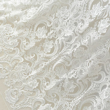 Embroidery Beaded Ivory Lace Fabric for Dress Handmade Diy Material