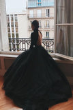 high-neck-black-ball-gown-dresses-with-long-sleeves