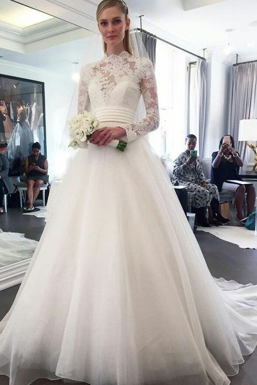 high-neck-lace-long-sleeved-modest-wedding-dresses-for-brides