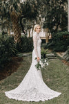 High Neck Sheath Lace Wedding Dresses Long Sleeves