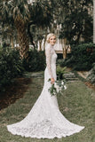 High Neck Sheath Lace Wedding Dresses Long Sleeves