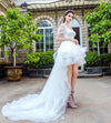 Horsehair Trim Hi-lo Wedding Dresses with Tulle Wrapped Sleeves