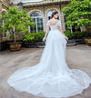 Horsehair Trim Hi-lo Wedding Dresses with Tulle Wrapped Sleeves