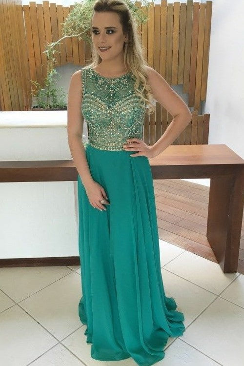 hunter-green-chiffon-evening-dresses-rhinestones-crystals-bodice