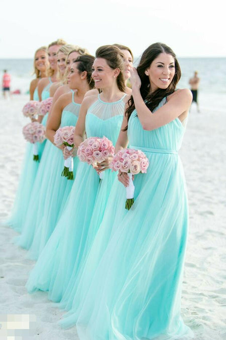 Long Boho Style Bridesmaid Gown Teal Blue Party Dress