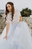 illusion-lace-short-sleeves-wedding-dress-boho-tulle-skirt