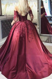 illusion-long-sleeve-burgundy-evening-ball-gown-beaded-skirt-1