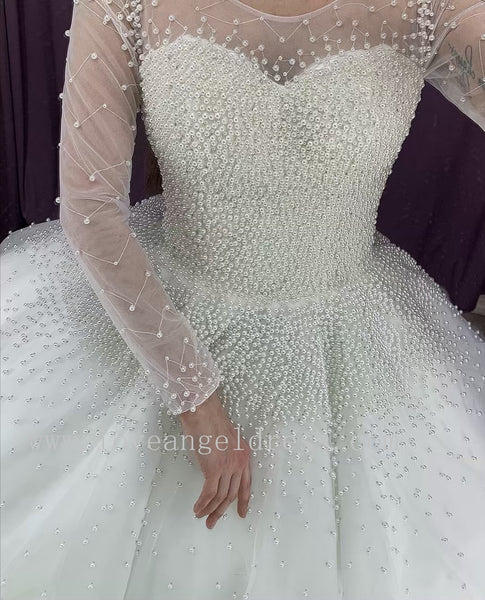 illusion-long-sleeves-pearls-wedding-dress-ball-gown-2020-1