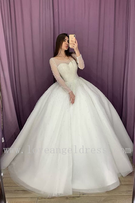 Royal Court Princess Ball Gown Wedding Dress with Long Lace Sleeves