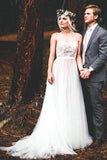 illusion-neck-a-line-lace-boho-wedding-dress-with-tulle-skirt