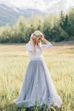 illusion-neckline-lace-outdoor-wedding-dresses-with-dusty-blue-skirt