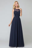 illusion-neckline-navy-bridesmaid-long-party-dress