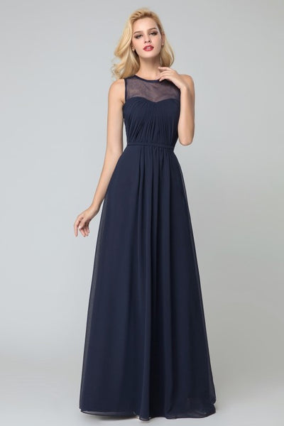 illusion-neckline-navy-bridesmaid-long-party-dress