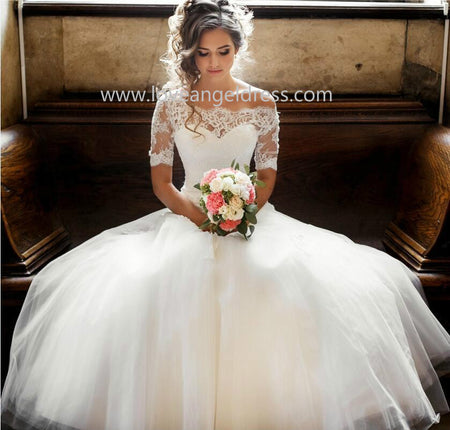 Appliques Sheath Wedding Lace Dress with Tulle Train