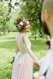 Ivory Lace Beach Wedding Dress with Pink Tulle Skirt