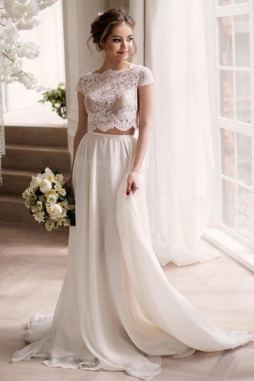 ivory-lace-two-piece-wedding-dresses-boho-style