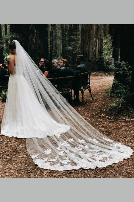 Cathedral Veil with Alencon Lace Edge Long Mantilla Veils