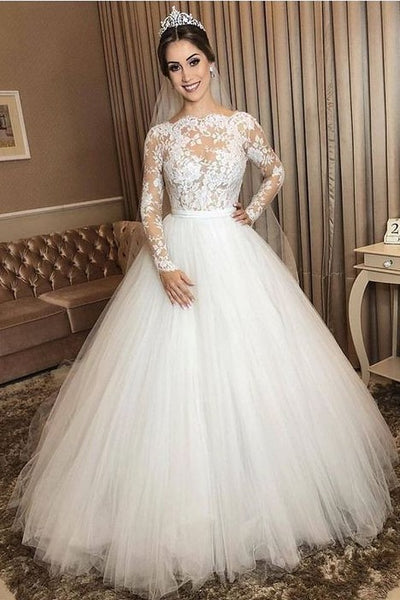 ivory-tulle-wedding-gown-long-sleeves-with-sheer-lace-bodice