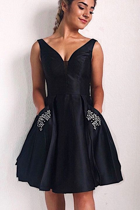 knee-length-black-homecoming-gown-dress-with-rhinestones-pockets