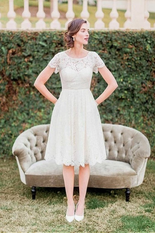 knee-length-lace-wedding-gown-with-short-sleeves