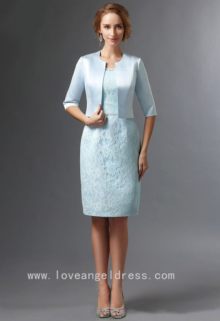 Sheath/Column Bateau Half Sleeve Knee-Length Lace Mother Of The Bride Dresses With Jacket S18078m