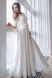 lace-3-4-sleeves-wedding-dresses-with-satin-skirt-2