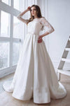 lace-3-4-sleeves-wedding-dresses-with-satin-skirt