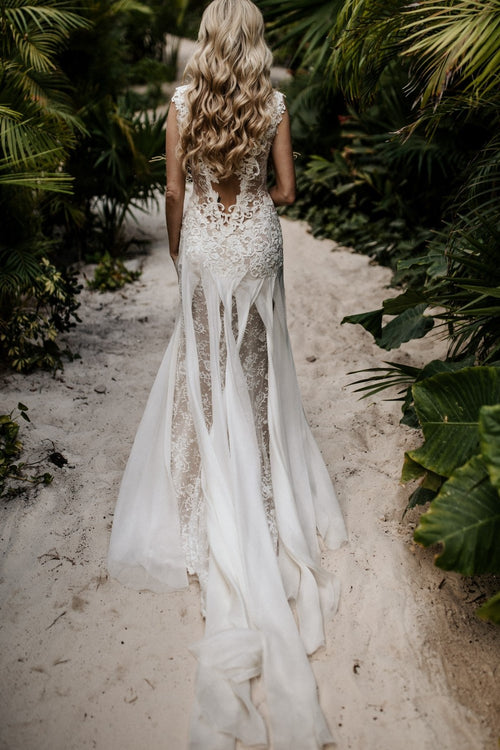 Women's Long Beach Wedding Dress - Lace Applique Tulle Bridal Gown For Beach & Boho Weddings Vestidos De Novia Para Boda Civil Women's Long Beach Wedding Dress - Lace Applique Tulle Bridal Gown For Beach & Boho Weddings Vestidos De Novia Para Boda Civil