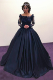 lace-beaded-long-sleeves-navy-prom-ball-gown-dress-boat-neck
