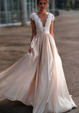 lace-cap-sleeves-wedding-dress-with-champagne-skirt