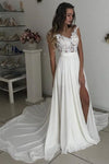 lace-chiffon-beach-wedding-dress-with-illusion-neckline