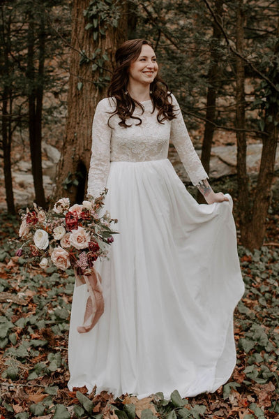 lace-chiffon-boho-wedding-dresses-with-long-sleeves
