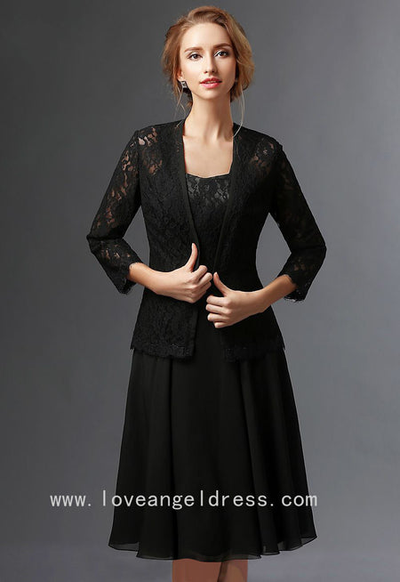 V-neck Chiffon Mother of the Bride Lace Dress with Cap Sleeves